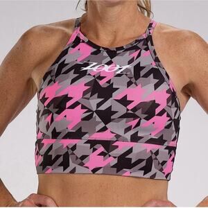 Zoot Niuhi Black Gray Pink Cropped Ltd Racer back Run Crop Top Sz Xl